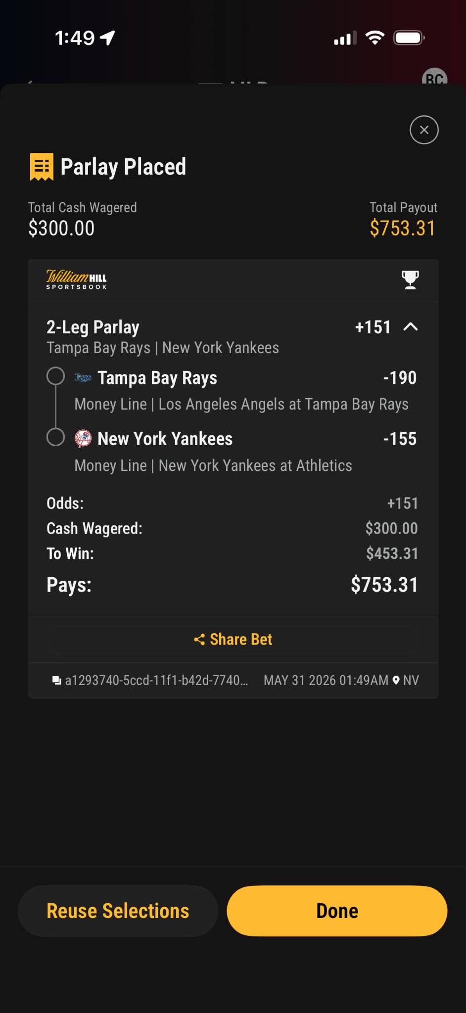Betting slip — MAY-31